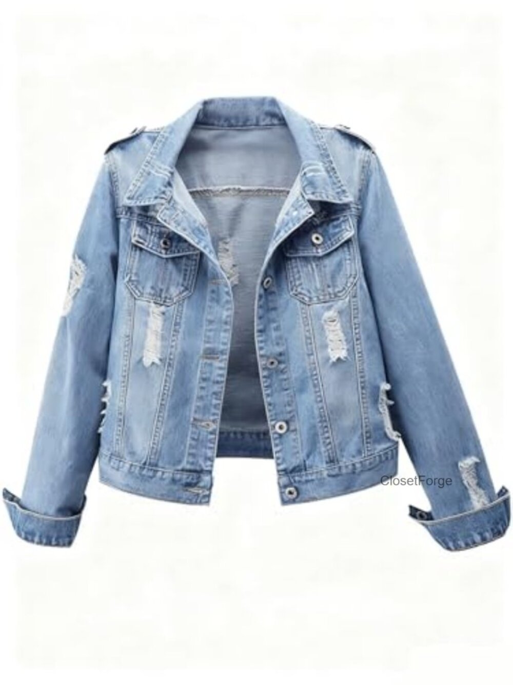 Distressed Boyfriend Jean Jacket - Lightweight Cotton Blend Denim Shacket